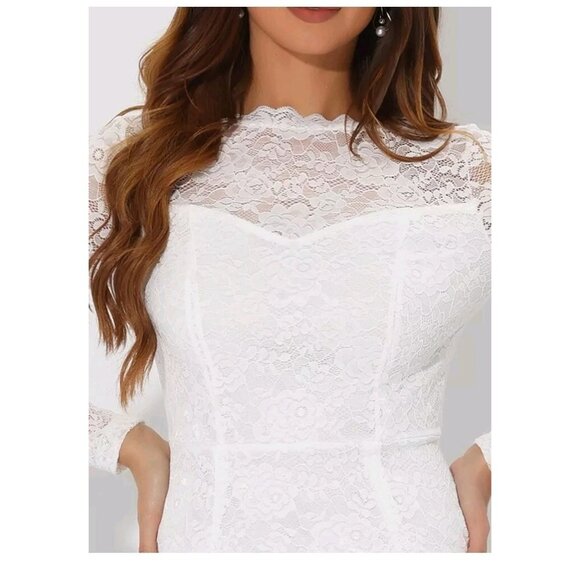 Allegra K Women M White Elegant Floral Lace Dress  Business Cocktail Wedding NWT - Picture 5 of 8